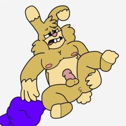 2016 anthro balls belly bunnybara dade_(harvey_beaks) erection fur furry harvey_beaks_(series) humanoid_penis lagomorph male male_only mammal moobs nude penis rabbit solo source_request