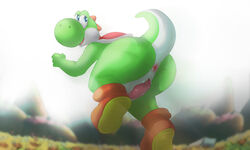 1boy 2016 4_fingers animal_genitalia anthro anus ass big_butt blue_eyes clothing footwear genital_slit green_scales green_yoshi happy hi_res looking_back low-angle_view male male_only mario_(series) nintendo outside penis rear_view scales scalie shoes simple_background slit solo ursofofinho video_games white_background yoshi yoshi's_island