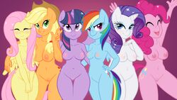 2016 6girls alicorn anthro applejack_(mlp) areola blonde_hair blue_eyes blush breasts closed_eyes cutie_mark earth_pony equine eyelashes eyeshadow feathered_wings feathers female female_only fluttershy_(mlp) freckles friendship_is_magic furry green_eyes group hand_on_hip happy hasbro hat horn horse long_hair looking_at_viewer makeup mammal mane_six_(mlp) multicolored_hair my_little_pony navel nipples nude open_mouth pegasus pink_hair pinkie_pie_(mlp) pony ponytail pose purple_eyes purple_hair pussy rainbow_dash_(mlp) rainbow_hair raised_arm rapps rarity_(mlp) smile smooth_skin standing thick_thighs thighs tied_hair twilight_sparkle_(mlp) unicorn wings