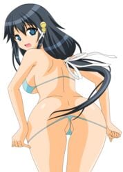 1girls absurdres ass bikini black_eyes black_hair breasts busakumas cameltoe censored erect_nipples female highres kazane_hiyori legs long_hair open_mouth panty_pull partially_visible_vulva photoshop smile solo sora_no_otoshimono thighs transparent_background vector_trace