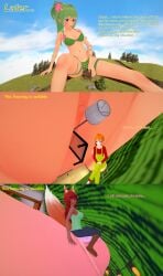 3d 3girls body_growth body_growth_(enlargement) bra bra_entrapment dryad_(terraria) english_text female giantess green_hair growth koikatsu mechanic_(terraria) nipple panties panty_entrapment potion pussy size_difference terraria text xavierhuge zoologist_(terraria)