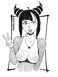 1girls almost_naked almost_nude areolae bare_belly bare_breasts bare_chest bare_hands bare_midriff bare_navel bare_nipples bare_skin bare_tits bare_torso belly belly_button black_hair black_hair_female breasts collarbone diagonal_bangs digital_drawing digital_media effyneprin elbows exposed_belly exposed_breasts exposed_chest exposed_midriff exposed_navel exposed_nipples exposed_skin exposed_tits exposed_torso exposing exposing_breasts exposing_chest exposing_nipple exposing_self female female_focus female_only fingers freckles_on_face frecklesfreckle hair_over_one_eye high_resolution highres juri_han lean_figure lips looking_at_viewer medium_breasts midriff mostly_nude naked naked_female naked_woman narrow_waist navel nearly_nude necklace nipples nude nude_female nudity peace_sign practically_nude short_hair shoulders showing_breasts showing_chest showing_nipple sign simple_background slender_body slender_waist slim_waist solo standing street_fighter street_fighter_6 uncensored uncensored_breasts uncensored_nipples upper_body v v_sign white_background