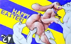 anal anal_penetration blue_plate_special borzoi canid canine canis domestic_dog easter easter_bunny fellatio group hand_holding hi_res holidays hunting_dog kiss_on_lips kissing lagomorph leporid male male/male mammal marthan_crowl_(artist) nipples oral overweight overweight_male penile penis rabbit rimming rimming_male sex sighthound slightly_chubby slightly_chubby_male wolf