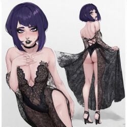 ai_generated ass black_lace black_lipstick goth gothic kyoka_jiro my_hero_academia petite white_skin