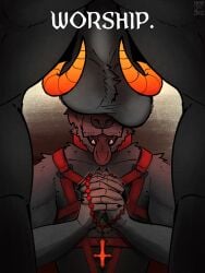 absurd_res anthro ass backsack balls balls_tuft balls_worship beads big_balls body_worship canid canid_demon canine canis christian_cross christian_symbol christianity collar corruption cross crucifix darius_(picantetortuga) demon digital_media_(artwork) duo english_text fur genital_worship genitals harness hi_res horn jewelry male male/male mammal muscular mythological_canine mythological_creature mythology nude occult_symbol open_mouth pentagram picantetortuga prayer_beads praying rear_view religion religious_symbol saggy_balls simple_background size_difference smile symbol teeth text these_aren't_my_glasses tongue tongue_out tuft werecanid werecanine werecreature werewolf wolf