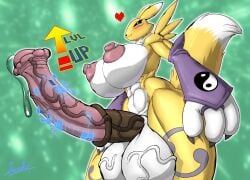 3_fingers :3 abs abstract_background animal_genitalia animal_penis anthro armwear balls bandai_namco barbell_piercing big_breasts big_penis black_claws black_sclera blue_eyes blush bodily_fluids breasts bridal_gauntlets brown_medial_ring canid canine claws clothing countershade_fur countershade_torso countershading curvy_figure deep_dorsal_vein digimon digimon_(species) dipstick_ears dipstick_tail directional_arrow double_tomoe dripping ear_markings equine_genitalia equine_penis excessive_genital_fluids excessive_precum fanatiq female fingers flared_penis fox fur futanari gameplay_mechanics genital_fluids genitals green_background gynomorph hi_res huge_breasts huge_cock intersex level_number level_up looking_at_viewer low-angle_view markings medial_ring mismatched_animal_penis mismatched_genitalia mismatched_penis multicolored_body multicolored_ears muscular muscular_anthro muscular_female neck_tuft paws penis piercing pixelated_heart portrait precum precum_drip precum_on_penis pupils purple_armwear purple_bridal_gauntlets purple_clothing red_heart renamon side_view_face simple_background small_wings solo standing tail tail_markings three-quarter_portrait tomoe_(symbol) tuft vein veiny_balls veiny_penis watermark white_body white_breasts white_countershading white_paws white_tuft wide_hips wings yellow_body yellow_thighs yellow_wings