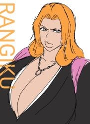 1girls 2d 2d_(artwork) 2d_artwork alternate_breast_size beauty beauty_mark_under_mouth big_breasts black_robe bleach blue_eyes blue_eyes_female breasts breasts_bigger_than_head breasts_focus chain_necklace chains female female_focus japanese japanese_clothes japanese_female kissable_lips large_breasts light_skin light_skinned_female long_hair long_hair_female matsumoto_rangiku mole mole_under_mouth momiji_(artist) necklace orange_hair orange_hair_female pink_scarf robe scarf white_background