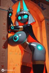 1robot_furry ai_generated big_breasts blue_eyes breasts looking_at_viewer nipple oc poncedart robot_anthro short_hair tagme thighhighs thighs watermark