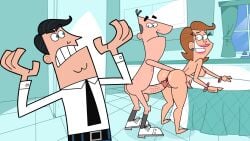 1girls 2boys anal anal_gape anal_sex big_dick caught_in_the_act cheating dinkleberg doggy_style fucked_from_behind grabbing grabbing_from_behind nude_female table the_fairly_oddparents timmy's_mom