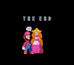 1boy 1girls blush breasts erection_under_clothes exposing_breasts female horny_female imminent_sex inviting_to_sex male mario mario_(series) pixel_art princess_peach spoken_heart super_mario_world surprised