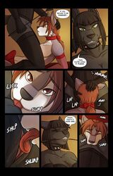1boy 1girls black_hair breasts brown_eyes brown_hair canine comic crossdressing cunnilingus dog domination english_text facesitting female femdom green_eyes jackal kadath kadath_universe lingerie male malesub mammal mistress nightshade_(kadath) oral pussy sissy source_request wet wet_pussy year_request