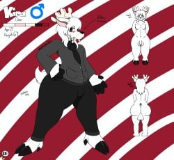 absurd_res anthro ass balls cigarette clothing dankbudgie deer front_view fur genitals hi_res male mammal model_sheet penis pose rear_view red_eyes solo solo_focus suit thick_thighs white_body white_fur