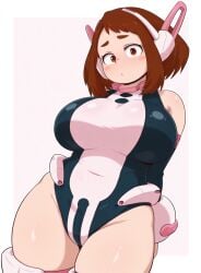 ai ai-created ai_art ai_assisted ai_generated female female_focus female_only hero_outfit_(mha) leotard looking_at_viewer my_hero_academia ochako_uraraka ochako_uraraka_(hero_outfit) randomran solo solo_female solo_focus t thick_thighs thighs