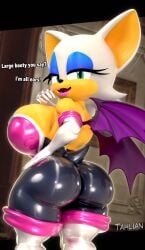 1girls ass bat bedroom_eyes big_ass big_breasts bodysuit breasts busty chiropteran dat_ass dialogue fat_ass female female_only half-closed_eyes huge_ass huge_breasts large_ass large_breasts latex looking_at_viewer looking_back png rouge_the_bat solo sonic_(series) sonic_the_hedgehog_(series) tahlian talking_to_viewer text thick_ass thick_thighs wide_hips wings