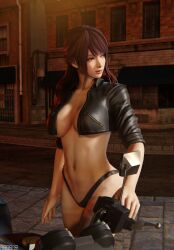 alluring auburn_hair azusa_(doa) begs3 big_breasts bra brown_eyes cleavage dead_or_alive dead_or_alive_xtreme_venus_vacation female panties tecmo