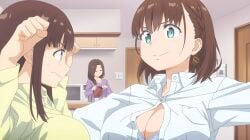 3girls ai-chan's_mother_(tawawa) ai-chan's_sister_(tawawa) ai-chan_(tawawa) anime_screencap aqua_eyes blue_bra bouncing_breasts bra bra_peek braid breast_envy breast_size_difference breasts brown_hair buttons comparing comparing_breasts competition competitive female female_only flexing getsuyoubi_no_tawawa green_shirt highres large_breasts long_hair mature_female medium_hair mother mother_and_daughter multiple_females multiple_girls older_female_and_younger_female older_sister_and_younger_sister pink_bra popped_button purple_shirt screenshot shirt sibling_rivalry siblings sisters tagme underwear voluptuous voluptuous_body voluptuous_female wardrobe_malfunction white_shirt