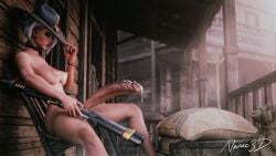 1futa 3d 3d_(artwork) ashe_(overwatch) big_cock big_penis blizzard_entertainment chair choker closed_eyes cock cowboy_hat cowgirl cowgirl_outfit earrings futa_focus futa_only futanari golden_earrings gun hat holding_gun holding_object holding_rifle holding_weapon huge_cock huge_cock large_cock large_penis long_cock long_penis massive_cock massive_penis overwatch penis rifle sitting sitting_on_chair western white_hair wild_west