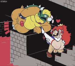 1girls 2boys anthro ass balls bandage bitebox64 blue_shirt bottomless bottomless_male bowser bra carrying carrying_partner closed_eyes clothing crown defeated ear_piercing erection facial_hair fat_ass female genitals hat heart horns human indoors jacking_off koopa larger_male lava leg_up legwear long_hair looking_at_another lying_on_side male male/female mammal mar10_day mario mario_(series) mostly_nude moustache nintendo open_mouth panties panties_around_leg penis penis_in_pussy princess princess_peach pussy red_hair red_hat reptile royalty scalie sex shoes shorter_female shorter_male size_difference smaller_female smaller_male straight straight_sex super_mario_bros. tail testicles white_gloves white_legwear