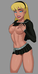 1girls ass athletic black_skirt black_suit blonde_hair blue_eyes breasts busty dc dc_comics dcau enemy_conversion eyelashes female fit fit_female hand_on_breast hourglass_figure kara_zor-el long_hair medium_breasts microskirt no_panties pussy solo sunsetriders7 supergirl supergirl_(dark) superman_(series) tagme wide_hips