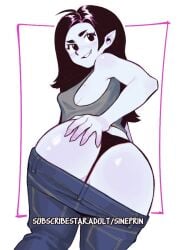 1girls adult adult_female adventure_time armpits ass ass_cleavage ass_crack back black_hair black_hair_female breasts butt_crack digital_drawing digital_media effyneprin elbows exposing exposing_ass exposing_rear exposing_self fangs female female_focus female_only fingers grey-skinned_female grey_skin grey_skinned_female groin hand_on_ass hand_on_butt hand_on_own_ass hand_on_own_butt high_resolution highres hourglass_figure jeans lean_figure long_hair looking_at_viewer looking_back looking_back_at_viewer marceline marceline_abadeer marceline_the_vampire_queen mature mature_female medium_breasts narrow_waist nipple_bulge parted_bangs parted_lips personality pointy_ears shoulders showing_ass showing_rear simple_background slender_body slender_waist slim_waist smile smiley_face smiling smiling_at_viewer solo standing tank_top thick_ass thick_butt thick_thighs thighs thong upper_body vampire vampire_girl vampire_teeth white_background wide_hips