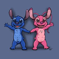 2016 alien angel_(lilo_and_stitch) armpits balls breasts disney duo experiment_(species) female fur lilo_and_stitch male mammal monster nipples nude open_mouth penis pussy simple_background stitch tongue tongue_out zekromlover