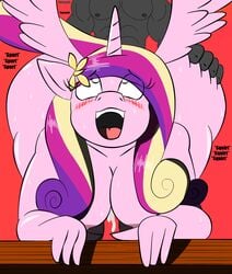 alicorn all_fours americananomaly_(artist) anthro ass blush breasts cum cum_inside doggy_style duo equine female friendship_is_magic from_behind_position fucked_silly furry horn male mammal my_little_pony nipples open_mouth princess_cadance_(mlp) sex size_difference solo_focus sweat wings