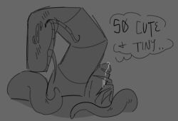 blush blushing forsaken_(roblox) gray_background grey_background hand_on_penis handjob holding_penis looking_at_viewer multiple_eyes no_color nosoidum roblox roblox_game solo spectre_(forsaken) tagme tentacle tentacles text text_bubble