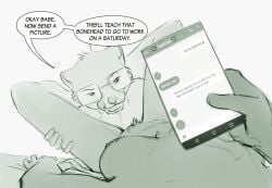 anthro anthro_on_anthro bodily_fluids breasts cellphone cunnilingus dialogue duo electronics english_text eyewear eyewear_only female fur genitals glasses glasses_only licking licking_lips licking_own_lips male male/female mammal mustelid musteline nipples nude nude_anthro nude_female nude_male oral paige_(tempo) phone pussy saliva sex simon_(tempo) slate smartphone speech_bubble text texting tongue tongue_out true_musteline vaginal_penetration wearing_glasses weasel