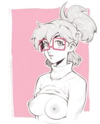 1girls areolae bare_belly bare_breasts bare_midriff bare_nipples bare_skin bare_tits black_and_white breasts character_request copyright_request digital_drawing digital_media effyneprin exposed_belly exposed_breasts exposed_midriff exposed_nipples exposed_skin exposed_tits exposing exposing_breasts exposing_chest exposing_nipple exposing_self female female_focus female_only freckles_on_face frecklesfreckle glasses glasses_on_face glasses_on_head hair_between_eyes high_resolution highres lean_figure lips long_hair looking_at_viewer medium_breasts midriff monochrome narrow_waist nipples parted_lips pink_background shoulders showing_breasts showing_chest showing_nipple simple_background slender_body slender_waist slim_waist smile smiley_face smiling smiling_at_viewer solo standing uncensored uncensored_breasts uncensored_nipples upper_body
