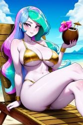 1girls ai_generated beach beach_chair big_breasts bikini breasts cleavage cloud cocktail_umbrella coconut coconut_drink crossed_legs drinking_straw equestria_girls female female_only friendship_is_magic gold_bikini hasbro holding holding_coconut holding_drink huge_breasts large_breasts looking_at_viewer mature_female milf my_little_pony nai_diffusion nail_polish navel novelai pink_eyes princess_celestia_(mlp) principal principal_celestia reclining sand sky solo solo_female stable_diffusion tantabus_link thick_thighs thighs
