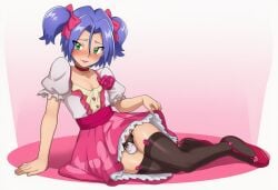 1boy 1femboy ai_generated blue_hair blush bra bulge censored censored_penis crossdressing femboy femboy_focus femboy_only femboysub feminine_faced_male feminine_male green_eyes james_(pokemon) male male_only otoko_no_ko otokonoko panty_bulge pokemon pokemon_anime sissification sissy sissyfication team_rocket twink