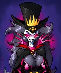 1girls 2d 2d_(artwork) 2d_artwork aged_up alternate_body_type alternate_breast_size avian avian_demon beak big_hair bird bird_girl breasts demon demon_bird demon_girl digital_drawing_(artwork) digital_media_(artwork) evil_grin evil_smile eyelashes eyeshadow feathers female female_focus female_only hat helluva_boss long_eyelashes long_hair long_hair_female medium_breasts octavia_(helluva_boss) purple_eyeshadow solo solo_female solo_focus vivziepop wigmania