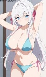 1girls 2025 aegis_elysium ai_art ai_generated alisa_mikhailovna_kujou arm_up armpit armpits bikini bikini_top blue_bikini blue_eyes blush blushing_at_viewer breasts bush cleavage day earrings elbow_gloves female female_focus gem gloves hair_ornament headpiece hi_res high_quality high_res high_resolution highres huge_breasts jewelry large_breasts long_hair navel simple_background solo solo_focus standing thick_breasts thick_thighs thighs tiara tokidoki_bosotto_russian_de_dereru_tonari_no_alya-san very_long_hair white_background white_bikini white_hair