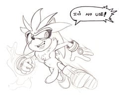 1boy 2014 anthro armpits balls english_text erection flaccid hedgehog humanoid_penis long_foreskin male male_only mammal neokat penis silver_the_hedgehog solo sonic_(series) text uncut