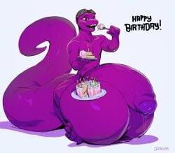 absurd_res anthro balls big_balls big_penis bodily_fluids cake darkgem dessert dripping eyewear eyewear_on_head fangs food foreskin genital_fluids genitals goggles goggles_on_head happy hi_res holding_plate huge_balls huge_cock hyper hyper_balls hyper_genitalia hyper_penis male male_anthro nude open_mouth open_smile penis precum precum_drip purple_balls purple_body purple_penis purple_tail red_eyes red_tongue scalie shalkaii simple_background sitting smile solo tail teeth tongue uncircumcised vein veiny_penis white_background
