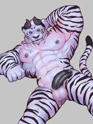 1boy 5_fingers abs anthro armpits balls biceps big_muscles black_penis black_stripes chest_tuft edit feline flaccid fur grey_background grey_nipples half-erect hand_behind_head horn humanoid_penis iceman1984 looking_at_viewer male male_only mammal multicolored_fur muscular muscular_male navel nipples nude pecs penis pose red_winds simple_background solo striped_fur stripes tiger tuft two_tone_fur vein white_fur