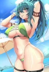 1girls absurd_res absurdres amazon arm_band armpit_crease armpit_fetish armpits arms_behind_head armwear ass bbw beach belly belly_button big_ass big_breasts big_butt bikini bikini_bottom bikini_top blue_eyes blue_hair blush bracelets breasts busty butt child_bearing_hips choker cleavage collar erect_nipples erect_nipples_under_clothes female female_focus female_only g-string green_bikini green_bikini_bottom green_bikini_top green_panties green_swimsuit green_thong hi_res high_resolution highres hips hourglass_figure huge_breasts ikari_warriors jewelry king_of_fighters king_of_fighters_xv kof large_ass large_breasts leg_band legwear leona_heidern light-skinned_female light_skin lips lipstick long_hair makeup messy_hair micro_bikini nipple_bulge nipples ocean pale-skinned_female pale_skin parted_lips perky_breasts pink_lips pink_lipstick pinup ponytail pose posing sideboob skimpy skimpy_bikini smile smiling snk snk_heroines:_tag_team_frenzy solo solo_female solo_focus standing swimsuit the_king_of_fighters thick_thighs thighs thong thunder_thighs tied_hair underboob venus_body very_high_resolution voluptuous voluptuous_female warfakaid watermark wavy_hair wide_hips