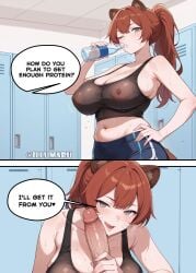 1girls 2025 adult after_training ai_generated animal_ear_fluff animal_ears areolae auburn_hair bangs beach bikini blush breasts collar collarbone crop_top curvaceous curvy curvy_body curvy_female curvy_figure dialogue drinking english english_text female female_focus female_only front_view grey_eyes gym hi_res illumaru illumaru-chan imminent_oral large_breasts legs licking_lips locker_room long_hair looking_at_viewer mature_female milf navel nipples nude ponytail raccoon_ears raccoon_girl raccoon_tail sea seductive_smile see-through smile solo sport sports_bra stable_diffusion standing steam sweat sweatdrop tail tank_top thick_thighs thighs training voluptuous voluptuous_female water wet wet_body wide_hips