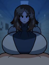 1boy 1girls 3:4 animated animated_gif beat_banger big_tits black_eyes boobjob breasts brown_hair cs3kv2 eye_bags female gif handsfree_paizuri huge_boobs huge_breasts huge_tits jujutsu_kaisen labcoat male paizuri paizuri_lead_by_female paizuri_under_clothes paizuri_with_gigantic_breasts shoko_ieiri tired vertical_video