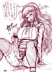 blush foreskin futanari intersex long_hair monochrome red-rum solo_futa sweat tomoe_hanagasa