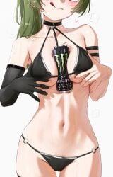 abdomen belly belly_button bikini breasts brush female female_only frieren_beyond_journey's_end green_hair monster_energy only petite petite_body petite_female skinny skinny_girl sousou_no_frieren ubel_(sousou_no_frieren) waligner