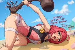 1girls anal_vore ass background beach big_ass big_breasts blush body_invasion breasts color colored doktor_malefic female furry green_eyes hoyoverse implied_anal implied_penetration kama_(zenless_zone_zero) mihoyo official_alternate_costume raccoon raccoon_dog raccoon_tail red_hair swimsuit swimwear swirly_eyes tanuki text thick thick_ass thick_legs thick_thighs thighs twintails ukinami_yuzuha ukinami_yuzuha_(tanuki_in_broad_daylight) zenless_zone_zero