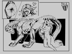 absurd_res anal big_dom_small_sub bone dominant duo felid fellvoid feral genitals gynomorph hi_res humanoid intersex intersex/male male mammal monochrome monster oral penile_spines penis rimming serpopard sex size_difference skeleton small_penis tail tail_mouth tailmouth_(species) unusual_anatomy unusual_tail