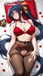 1girls 2026 ai_assisted ai_generated akeno_himejima anime artist_name bed bed_sheet breasts bust explicit falling_petals flower gift_box hair_ribbon hi_res high_quality high_resolution high_school_dxd highres himejima_akeno long_hair on_bed pantyhose patreon patreon_username petals petals_on_liquid pillow ponytail red_flower red_rose ribbon rose rose_petals skypassion stable_diffusion torn_clothes torn_legwear underwear valentine's_day valentines_day very_long_hair watermark