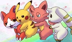 anal anal_sex anthro ass balls bandai_namco beady_eyes blue_eyes butt_grab cattiva crossover digimon digimon_(species) erection fur gangbang generation_1_pokemon genitals group group_sex hand_on_butt hi_res horn jibanyan level-5 long_ears male male/male male_penetrated male_penetrating male_penetrating_male mincheeto nintendo pal_(species) palworld penetration penile penile_penetration penis penis_in_ass pikachu pink_body pink_fur pocketpair pokemon pokemon_(species) red_body red_fur sex terriermon train_position white_body white_fur yellow_body yellow_fur yellow_sclera yo-kai_watch