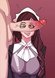 armor brothbowl eyes_covered indie_virtual_youtuber maid maid_headdress male penis penis_awe penis_covering_eyes penis_on_face penrost tongue tongue_out virtual_youtuber