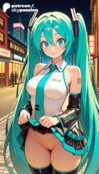 1girls 2026 ai_assisted ai_generated anime aqua_eyes aqua_hair artist_name bookshelf clothes_lift detached_sleeves explicit hatsune_miku hi_res high_quality high_resolution highres lifted_by_self long_hair necktie no_panties patreon patreon_username skirt skirt_lift skypassion solo stable_diffusion tattoo thighhighs twintails very_long_hair vocaloid watermark