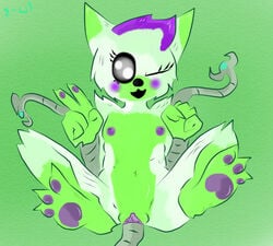 2016 :3 :d animal_humanoid animatronic anthro autopenetration barefoot black_nose blush breasts canine cute e-01_(artist) feet female five_nights_at_freddy's five_nights_at_freddy's_world fox fur green_fur hair happy humanoid looking_at_viewer machine mammal masturbation nails nipples nude one_eye_closed open_mouth paws penetration purple_hair purple_nipples pussy robot self_fuck sex simple_background small_breasts smile solo tangle_(fnaf) tentacle vaginal_penetration video_games white_fur