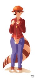 1boy 2016 anthro balls derpah erection fur furry humanoid_penis male male_only mammal original_character penis red_panda simple_background solo standing whistle white_background