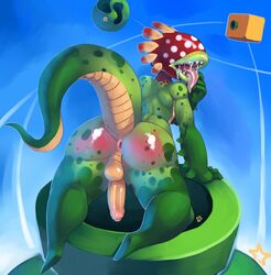 anus ass balls dino_piranha flora_fauna looking_back male male_only mario_(series) nintendo open_mouth penis piranha_plant plant raised_tail solo super_mario_galaxy tongue warp_pipe zerolativity